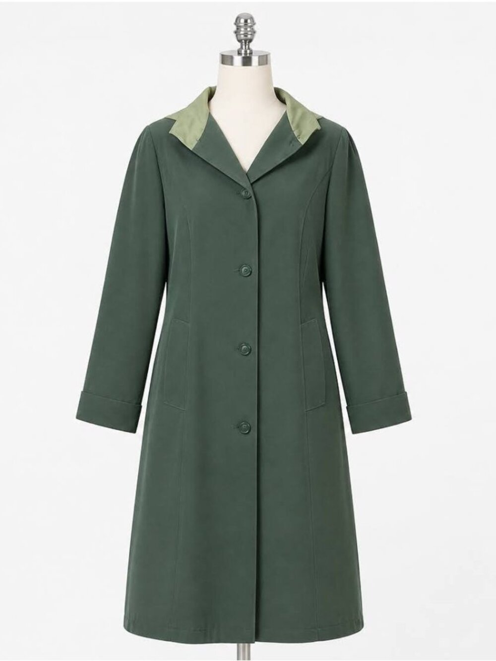 Fleet Street Green Hooded Trench Coat Removable Liner Size 12 Petite Green